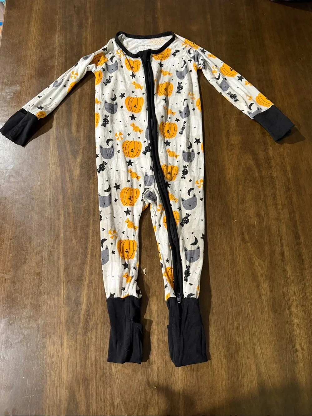 Little Sleepies Halloween Pumpkin & Moon One-Piece Pajamas - Orange, Black, Gray